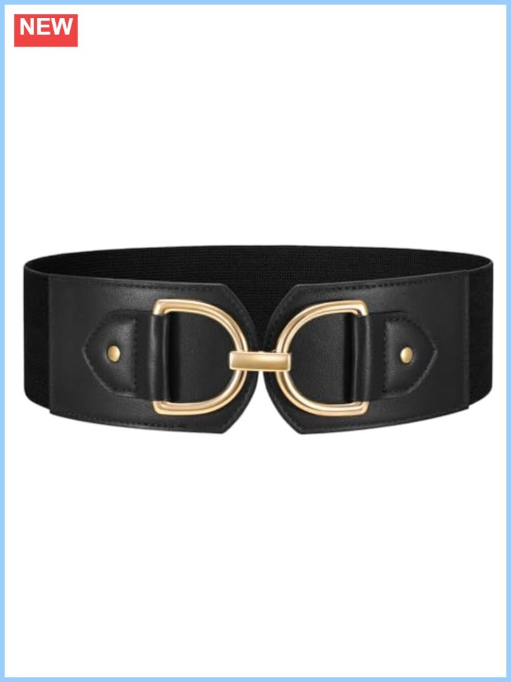 Women's Wide Elastic Waist Belt Faux Leather Stretch Cinch Belt Gold Buckle